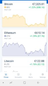 Vista in tempo reale dell'andamento delle cryptovalute